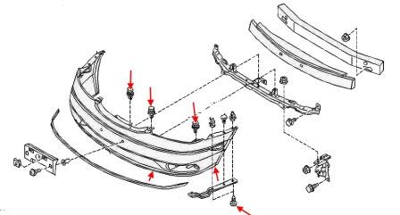 the scheme of fastening of the front bumper Infiniti I30 (I35)