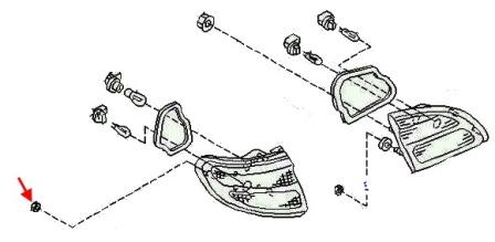 schéma de montage du feu arrière Infiniti I30 (I35)