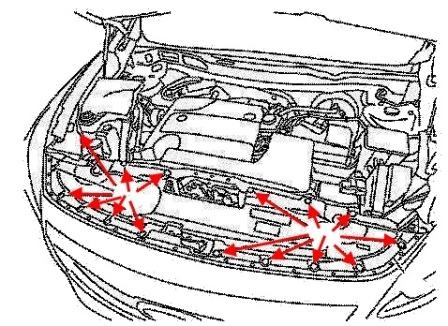the scheme of fastening of the front bumper Infiniti JX35