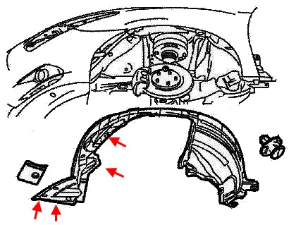 Schéma de fixation de la doublure de passage de roue avant Infiniti JX35