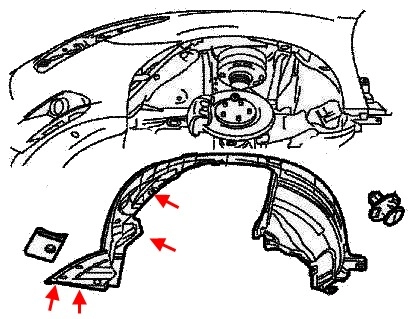 the scheme of fastening of the front fender liner Infiniti JX35