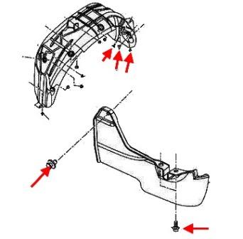Esquema de montaje del revestimiento del arco de la rueda trasera Infiniti JX35
