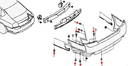 schéma de montage du pare-chocs arrière Infiniti M45 / 35 (Y50) (2005-2010)