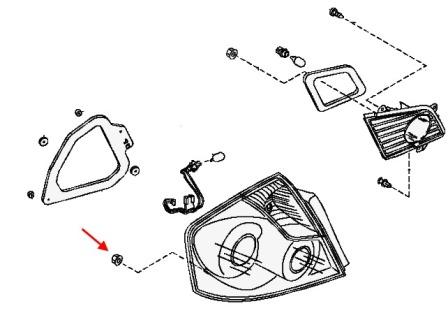 schema di montaggio per fanale posteriore Infiniti M45/35 (Y50) (2005-2010)