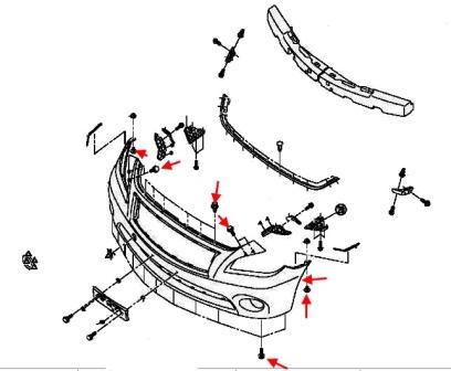 the scheme of fastening of the front bumper Infiniti M35/M37/M56 (after 2010)