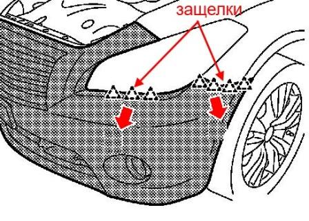 the scheme of fastening of the front bumper Infiniti M35/M37/M56 (after 2010)