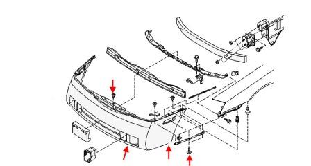 the scheme of fastening of the front bumper Infiniti M45 (Y34)