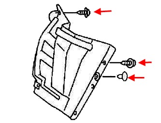 Diagrama de montaje del revestimiento del arco de la rueda trasera Infiniti QX4 