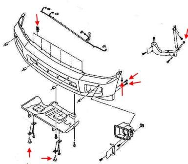 the scheme of fastening of the front bumper Infiniti QX56 (2004-2010)