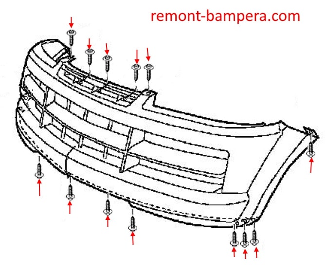 Схема крепления переднего бампера Isuzu Axiom (2001-2004)
