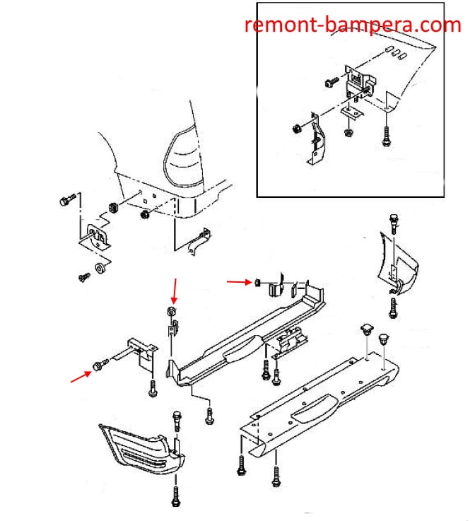 Isuzu Rodeo / Wizard II (1998-2004) Diagrama de montaje del parachoques trasero