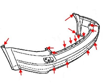 Diagrama de montaje del parachoques trasero Isuzu Axiom