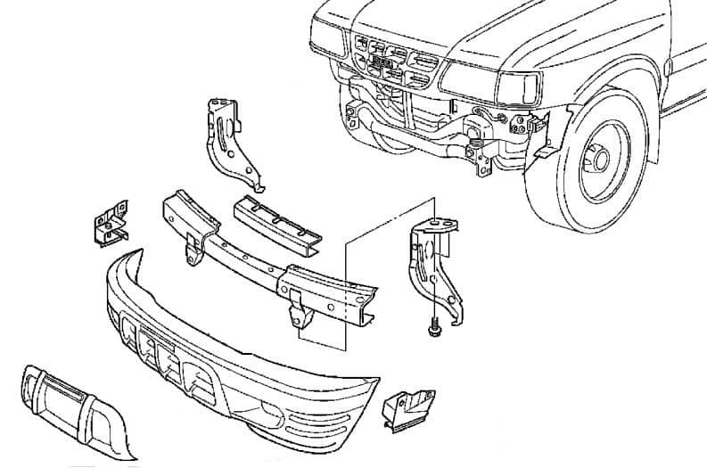 the scheme of fastening of the front bumper Isuzu Rodeo