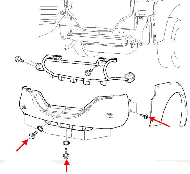 Schema di montaggio del paraurti posteriore Isuzu VehiCross
