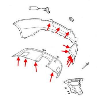 Diagrama de montaje del parachoques trasero del Jaguar F-Type