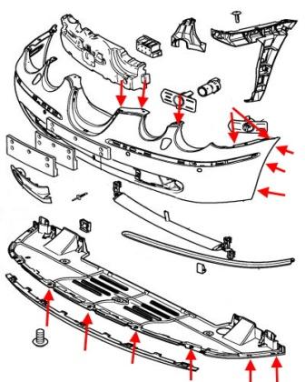 Diagrama de montaje del parachoques delantero Jaguar S-Type