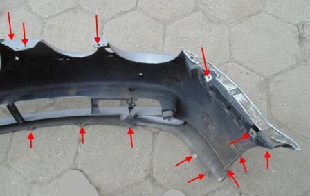 Puntos de fijación del parachoques delantero Jaguar S-Type