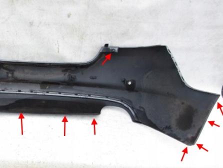 Puntos de fijación del parachoques trasero del Jaguar XF (X250)