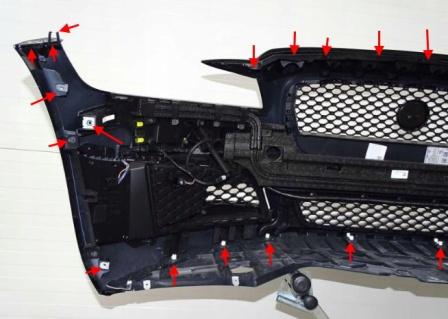 Befestigungspunkte für die vordere Stoßstange des Jaguar XF (X260)