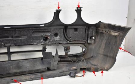 Points de fixation du pare-chocs avant Jaguar XJ X350 / X358
