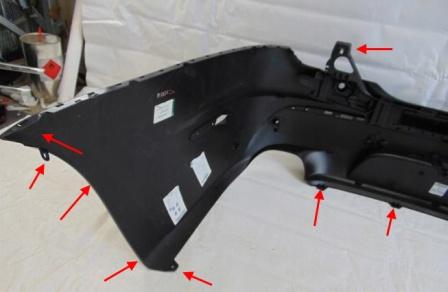 Puntos de fijación del parachoques trasero del Jaguar XJ (X351)