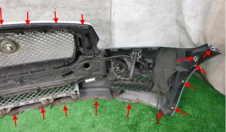 the attachment of the front bumper Jaguar XJ (X351)