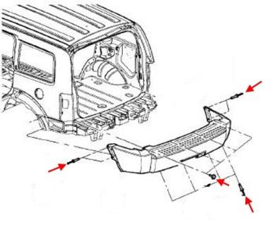 diagrama de montaje del parachoques trasero Jeep Cherokee KK, Liberty (2008-2013)