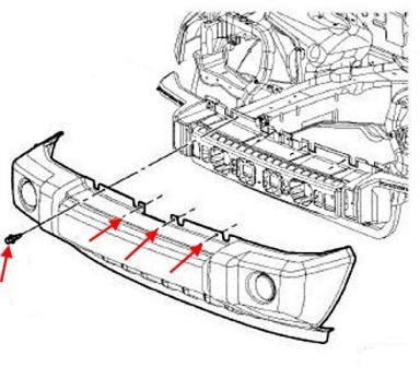 Diagrama de montaje del parachoques delantero del Jeep Commander