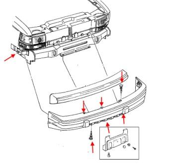scheme of fastening of front bumper Jeep Grand Cherokee ZJ (1993-1998)
