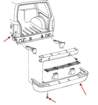 Montageplan für die hintere Stoßstange für den Jeep Grand Cherokee ZJ (1993-1998)