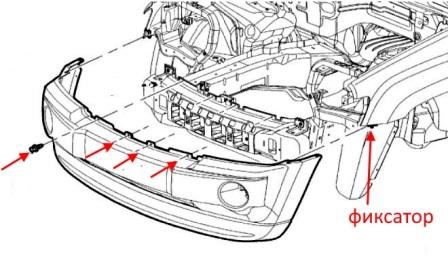 Montageplan für die vordere Stoßstange des Jeep Grand Cherokee WK (2005-2010)