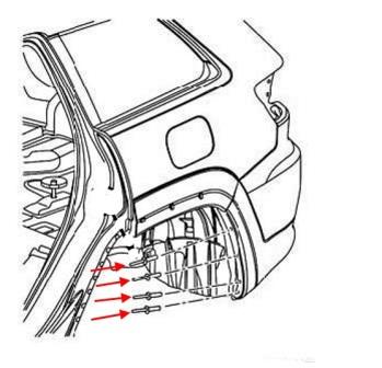 Jeep Grand Cherokee WK2 diagrama de montaje del parachoques trasero (después de 2011)