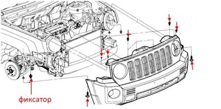 Schema di montaggio del paraurti anteriore Jeep Patriot