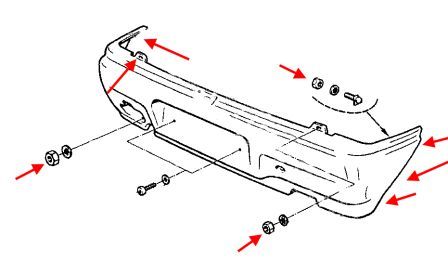 the scheme of fastening the rear bumper of Lada (VAZ) 1111 Oka