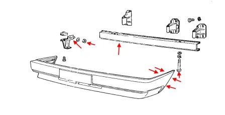 схема крепления переднего бампера Lada (ВАЗ) 2108, 2109