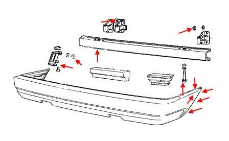 the scheme of fastening the rear bumper of Lada (VAZ) 2108, 2109