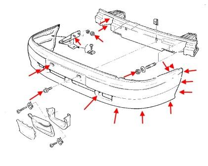 the scheme of fastening of the front bumper Lada (VAZ), 2113, 2114, 2115