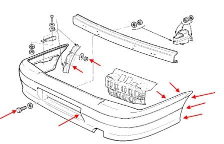 the scheme of fastening of the rear bumper Lada (VAZ), 2113, 2114, 2115