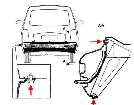 the scheme of fastening the rear bumper of Lada (VAZ) 2120 Hope
