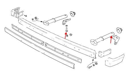 the scheme of fastening of the front bumper Lada (VAZ), 2121, 2131 Niva