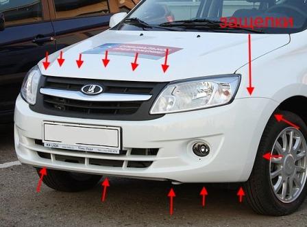 the attachment of the front bumper Lada (VAZ) Lada Granta 2190, 2191