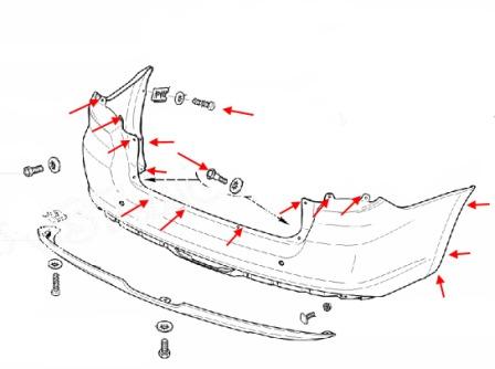 diagrama de montaje del parachoques trasero Lada (VAZ) Granta 2190, 2191