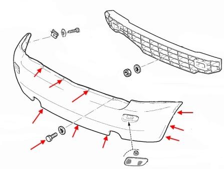 esquema de montaje para el parachoques trasero Lada (VAZ) Kalina 1117, 1118, 1119