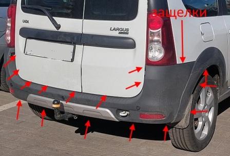 the attachment of the rear bumper of Lada (VAZ) Largus