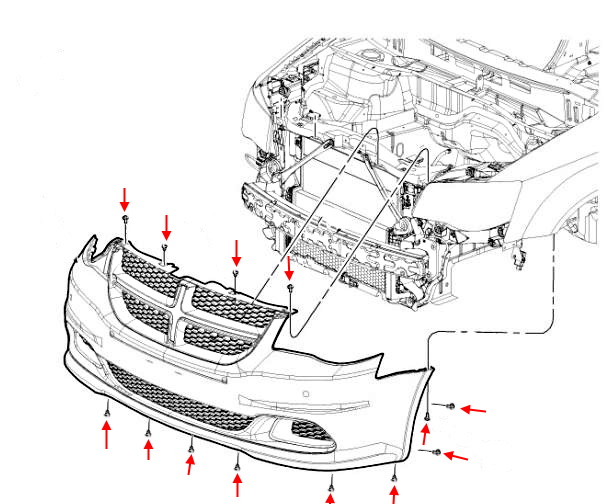 Схема крепления переднего бампера Lancia Voyager (2011-2014)