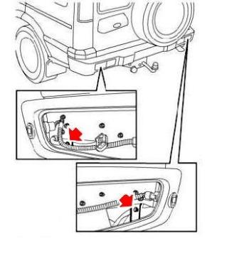 esquema de montaje del parachoques trasero Land Rover Discovery II (1998-2004)