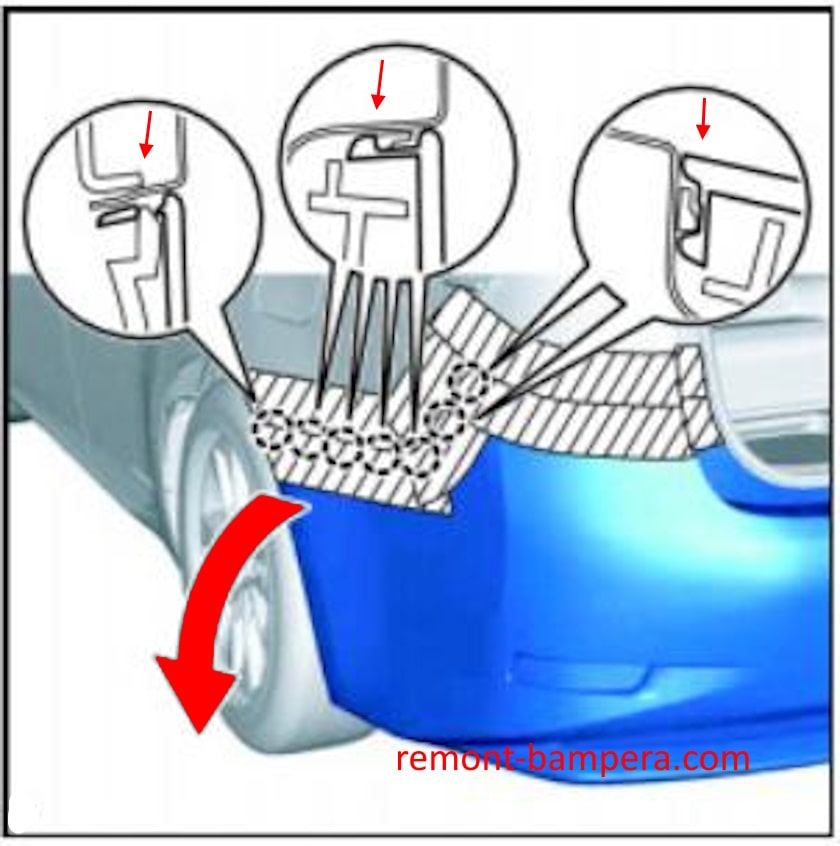 Rear bumper mounting diagram for Lexus ES VI (2013-2018)