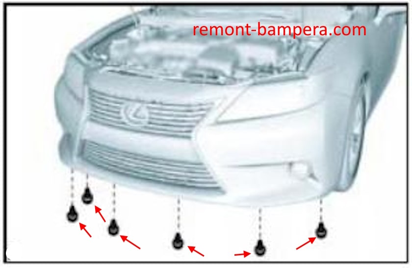 Lexus ES VI front bumper mounting diagram (2013-2018)