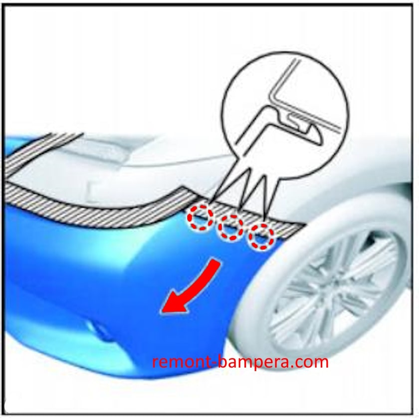 Lexus ES VI front bumper mounting diagram (2013-2018)