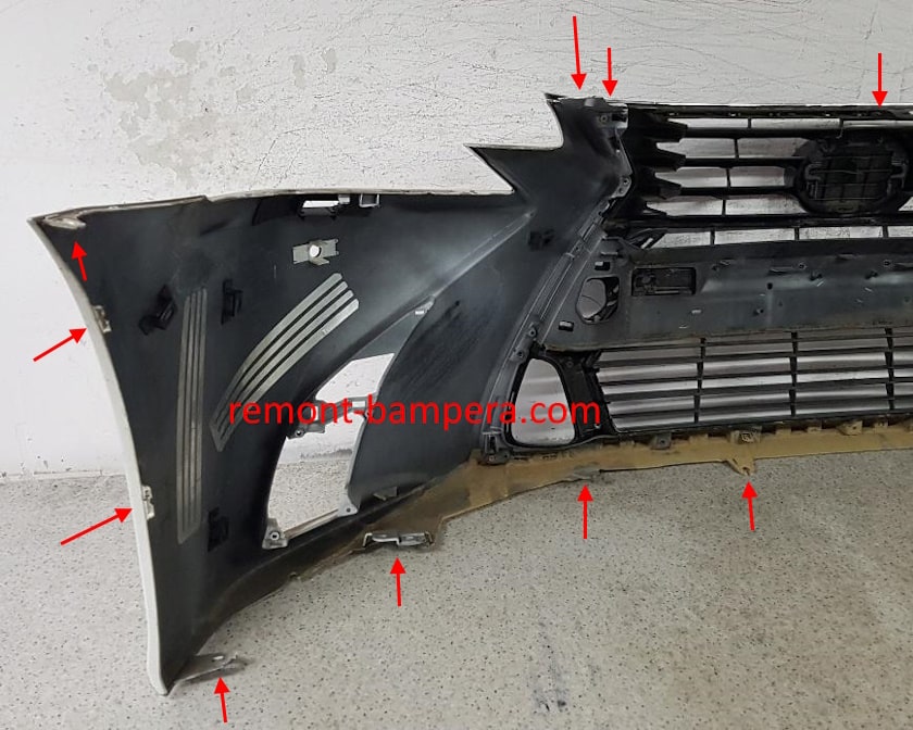 Lugares de montaje del parachoques delantero Lexus GS IV (2013-2020)